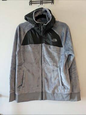 The North Face Gray Fleece Jacket with Black Hood Panel Women's Size Medium